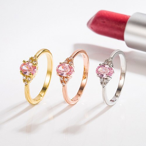 여자을 핑크 다이아몬드 지르콘 반지 14K 골드 라이트 럭셔리 패션 쥬얼리 유행 웨딩 약혼 액세서리