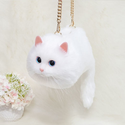 큐트 고양이 가방 모조 머리 여성 사랑스러운 지갑 순수한 흰색 01SBSSFZMM