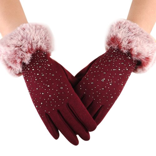 여성 전체 손가락 장갑  부드러운 두꺼운 겨울 따뜻한 터치 스크린 스팽글 캐시미어 손 따뜻하게 야외
