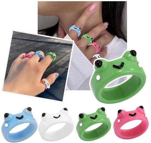 여자를위한 다채로운 개구리 반지 중합체 찰흙  동물성 보석 큐트 재미 있은 미소 얼굴 유행 선물