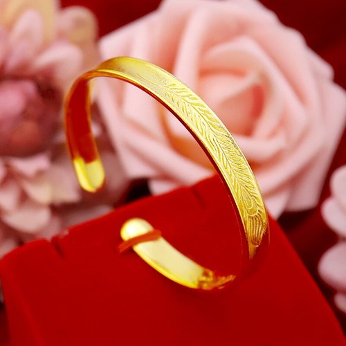 KOREAN FASHION GOLD BRACELET FOR WOMEN WEDDING ENGAGMENT BANGLES JEWELRY PRINTED WORDS 14K YELLOW GI