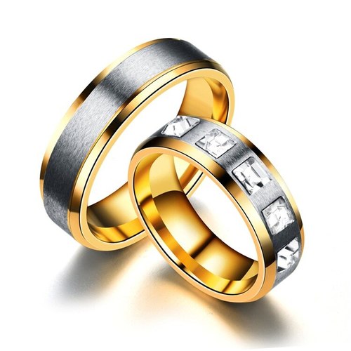 ASJERLYA-골드 실버 컬러 스테인레스 스틸 반지, 크리스탈 커플 결혼 반지 약혼 주얼리 여자 남성을  품질 선물
