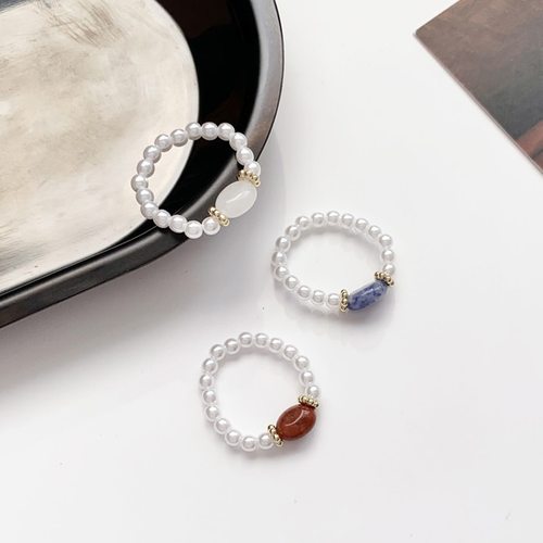 우아한  진주 구슬 돌 여자을 위한 탄성 반지, 미디 손가락 너클 반지 패션 빈티지 조정 가능한 보석 선물