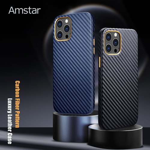 AMSTAR 탄소 섬유 패턴 가죽 전화 케이스 아이폰 12 11 프로 최대 미니 X XR XS 7 8 플러스 SE 전체 포장 커버