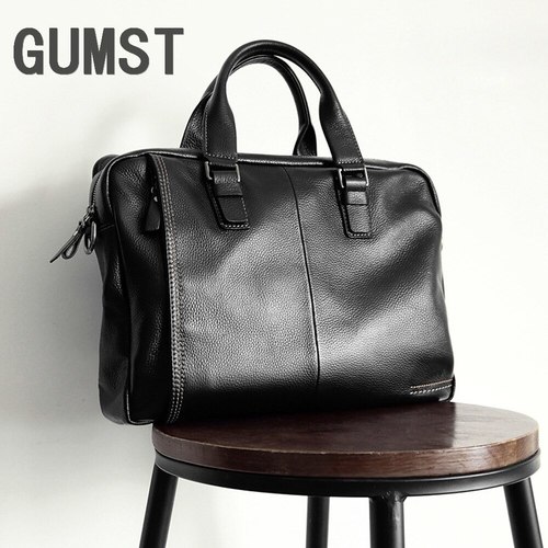 GUMST  새로운 내추럴 COWSKIN 100 정품 가죽 남성 서류 가방 패션 대용량 비즈니스 어깨 노트북