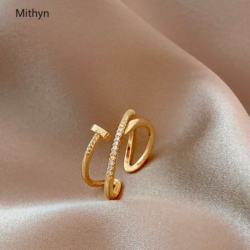 MITHYN 14K 진짜 금 도금 독특한 반지  및 일본 섬세 한 보석 큐빅 지 르 콘 CZ 조정 가능한 여자 선물