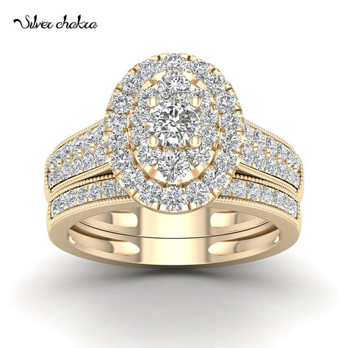 다이아몬드 커플 반지 세트 여성 웨딩 약혼 925실버 은반지 샤이닝 럭셔리 지르콘 14K 골드 주얼리 발렌타인 선물