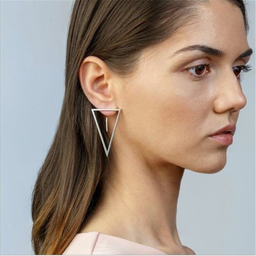 무료 배송 미니멀리즘  삼각형 모양 귀걸이 여자용 골드 실버 컬러 심플 더블 사이드 쥬얼리 브린코