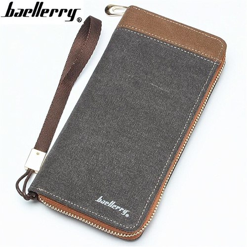 BAELLERRY- 남성 클러치 동전 주머니 긴 지퍼 디자인 캔버스 지갑, 대용량 지갑 핸드폰 가방