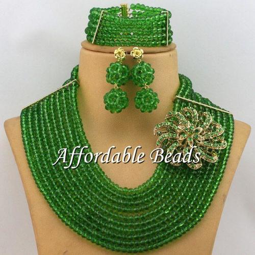잔디 녹색 여자 보석 세트 유명한 나이지리아 보석 세트 독특한 디자인    ABE109