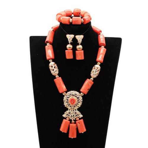 아프리카 진짜 산호 드럼 비즈 쥬얼리 세트 인도 신부 결혼식 웨딩 목걸이 팔찌 귀걸이 세트 선물