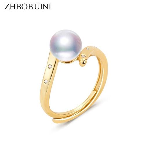 ZHBORUINI  진짜 내추럴 진주 반지  기능  심플 14K 골드 길드 디자인 약혼 반지  보석
