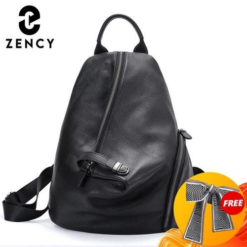 Zency 100% 여자을 천연가죽 데일리 캐주얼 가방 클래식 블랙 학생의 Schoolbag 빈티지 여자 가방 고품질