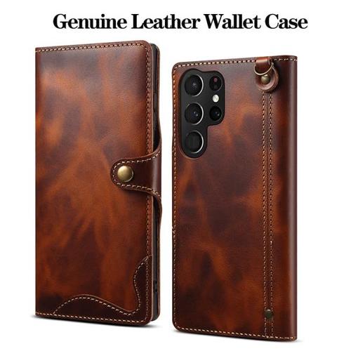 Genuine Leather Wallet for Samsung Galaxy S22 Ultra Protective Skin Plus