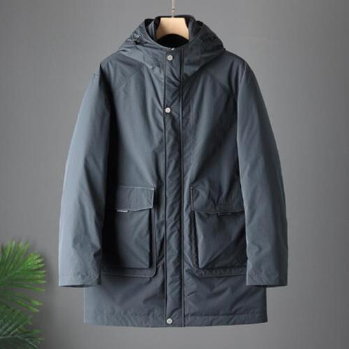 높은 푹신한 방풍 방수 남성 후드 중간 길이 다운 재킷, 아웃도어 여행 공구 학생 따뜻한 코트 캠프 파카