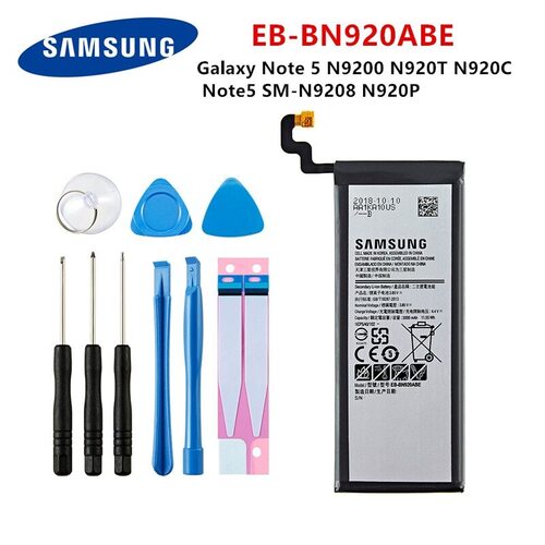 SAMSUNG-배터리 EB-BN920ABE 3000MAH GALAXY NOTE 5 N9200 N920T N920C N920P NOTE5 SM-N9208 모바일 폰 툴 정품