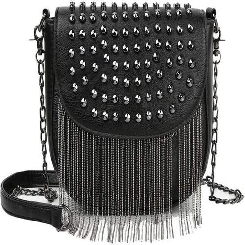 독일직구 Kris Anna Women#39s Rivets Mini Shoulder Bag with Shoulder Strap Chain Tassel Black, black, m,