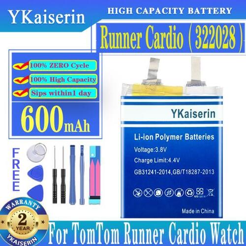 YKaiserin 러너 Cardio 322028 600mAh TomTom 러너 Cardio 시계 배터리  리튬 폴리머 폴리머 Recharg 교체 배터리