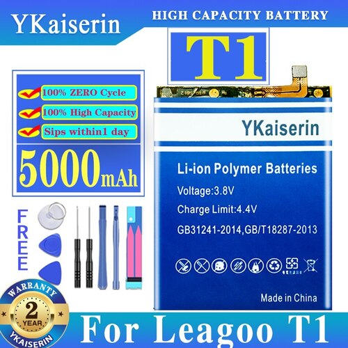 YKAISERIN 100  LI-LON 건전지 5000MAH LEAGOO T1 셀룰라 전화를위한 보충 부속품 ACCUMULATORS