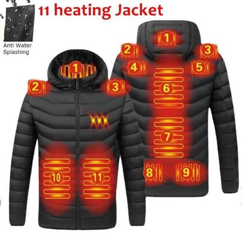 11 개의 가열 부위가 있는 순수 컬러 방수 남성보온 재킷, 캠핑 하이킹 등 아웃도어활동용 따뜻한 열선 코트