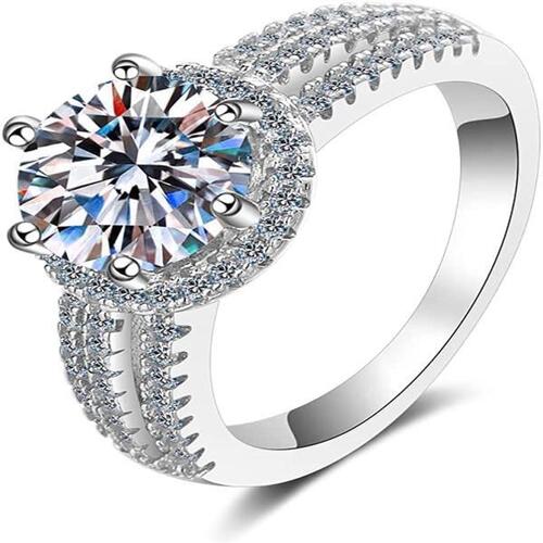 독일직구 Lorajewel 여성용 반지 2캐럿 8 x 8mm 모이사나이트 다이아몬드 925 스털링 실버 및 크리스탈 솔리테어 반지 약혼 반지를 위한 선물 결혼 반지 기념일 반지