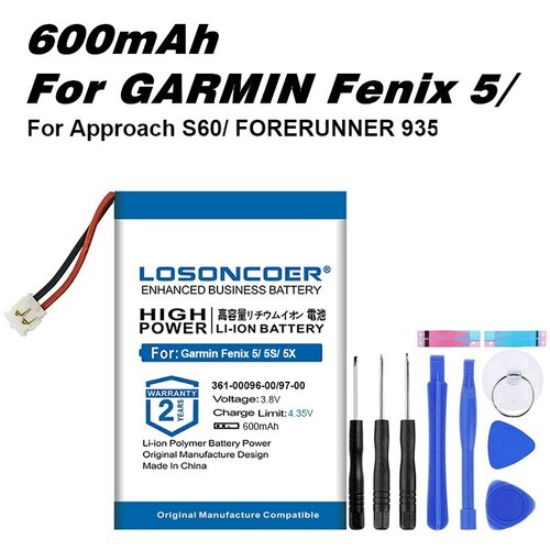 600MAH 3610009700 GARMIN FENIX 5 GPS 접근 S60/포어 러너 935 멀티 스포츠 트레이닝 시계 배터리 용
