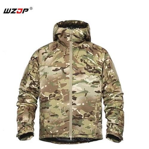 WZJP- 아웃도어다운 재킷 남성 전술 카모 두꺼운 방수 후드 다운 코트