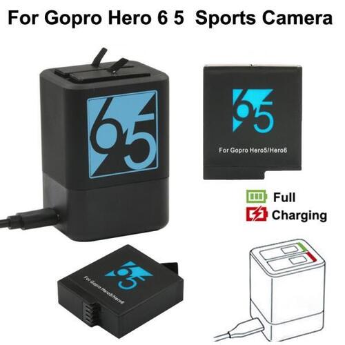 Goprohero 5 용 듀얼 배터리 충전기 배터리 GoPro Hero 6 8 hero7 hero6 hero5 용 검정색