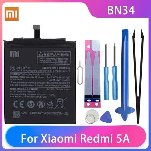 오리지널 XIAOMI REDMI 5A 전화 배터리 BN34 대용량 충전식 3000MAH  도구 AKKU, 샤오미 레드미 휴대폰