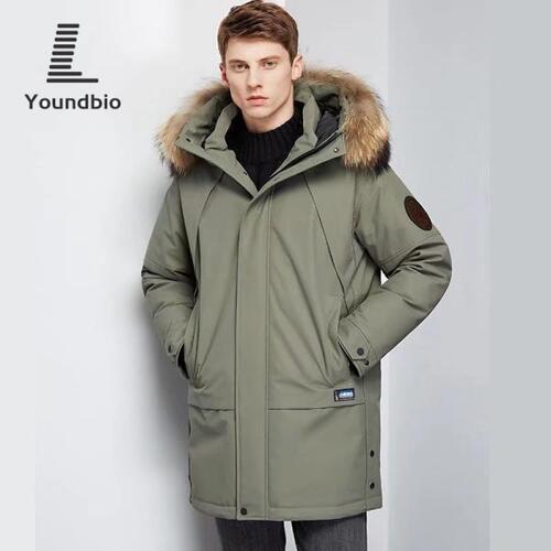 남성 따뜻한 방풍다운 재킷 긴 캐주얼 파카 망 후드 아웃도어 두꺼운 통기성 다운 코트