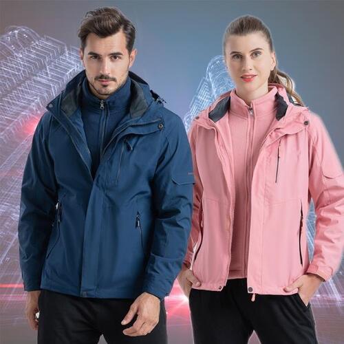 용캠핑 3in1 재킷, 남성 및 여자 아웃도어 하이킹 윈드브레이커, 따뜻한 파카, 플리스 라이너 방수 코트-40