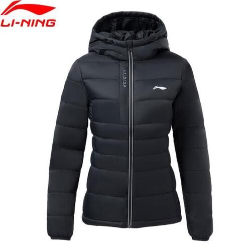 Li-Ning 여자 피트 니스 짧은 코트 아래로 90% 화이트 오리 빛 따뜻한 슬림핏 후드스포츠 자 켓 AYMR152