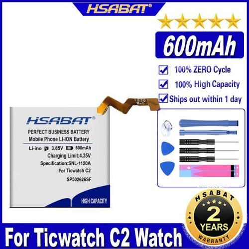 HSABAT SP502626SF Ticwatch C2 시계 배터리 용 600mAh 배터리