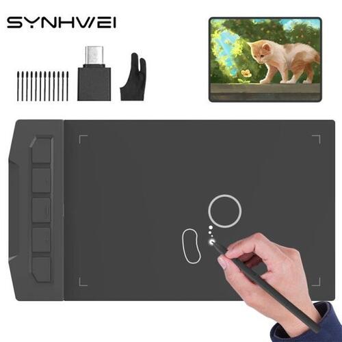 SYNHWEIX1 6 인치 그래픽 태블릿 드로잉 쓰기 Osu 게임 8192 레벨 배터리 없는 펜 디지털 태블릿 윈도우 안드로이드 맥