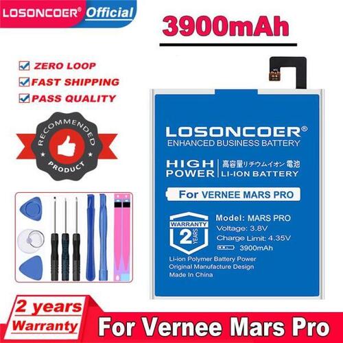 LOSONCOER 3900mAh 배터리 Vernee Mars Pro 핸드폰 배터리   도구