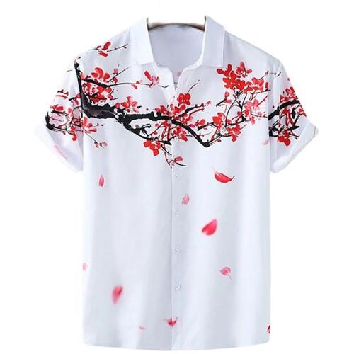 2022 옷깃 남성 셔츠 플라워 하와이안 의류 넉넉한 통기성 여름 스트리트 캐주얼 반팔