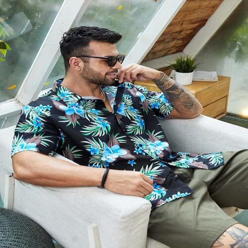 하와이 셔츠 남자 여름 사회 비치 상의 반팔 가디건 축제 트렌디 한 큰 키 플러스 대형 지방 옷