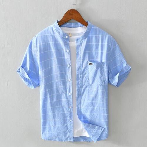 남성 큰 체크 무늬 짧은셔츠순수 코튼 편한 여름 공식 셔츠 슬림핏 크기의 의류