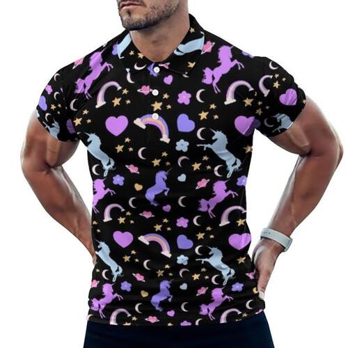 컬러풀 한 유니콘 캐주얼 티셔츠, 귀여운 동물 프린트 폴로 칼라 트렌디 여름 남성 패턴 옷, 빅 사이즈 4XL
