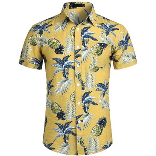 여름 신상 남성 셔츠, 의류 화이트 파인애플 반팔 하와이안 캐주얼오버사이즈 탑