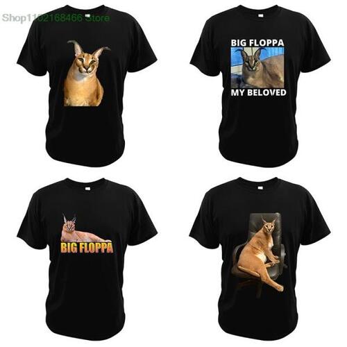 큰플로파 티셔츠 재미있는 밈 귀여운 고양이 동물 그래픽 티 탑 반팔 EU 크기 순면 애호가를 참신 선물