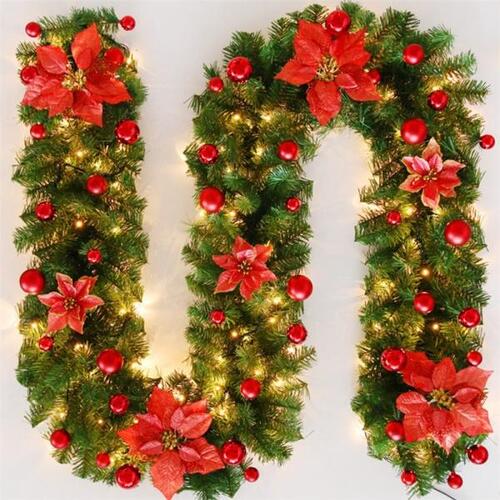 크리스마스 크리스마스 장식 2023 화환 등나무 배너 2.7M LED 조명 꽃 스트립 밴드