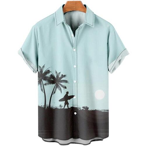 코코넛 나무셔츠 하와이안 남성 의류 넉넉한 통기성 여름 스트리트 캐주얼 반팔, 2022