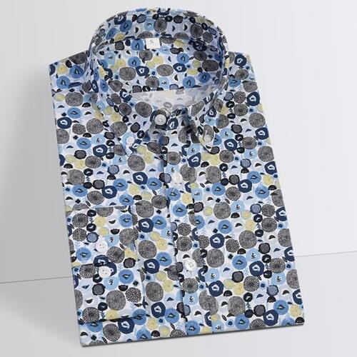 캐주얼 남성 프린트 셔츠, 퓨어 코튼, 긴 , 레저 꽃 무늬 레귤러 주머니 없는 편안하고 소프트