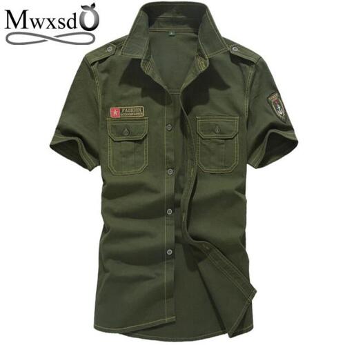 Mwxsd-캐주얼 남성 여름 반팔 밀리터리 셔츠, 호흡 파일럿 빅 사이즈 밀리터리 녹색 5xl