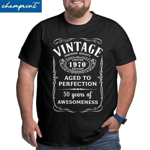 빈티지 리미티드 1970 에디션 티셔츠, 남성 코튼 50 번째 생일 선물, 빅 키 큰 빅사이즈 4XL 옷