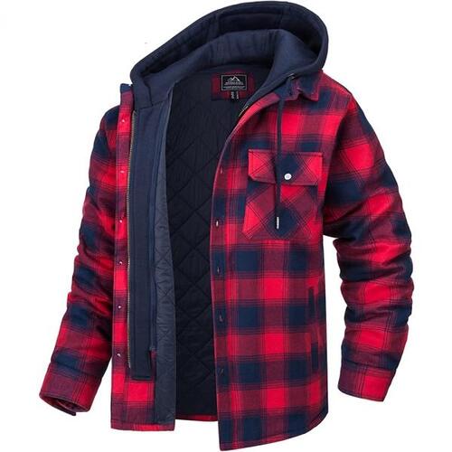 TACVASEN-탈착식 후드 체크무늬 남자 플란넬 셔츠 재킷, 퀼트 안감코트, 두꺼운 후드 아웃웨어, 플리스