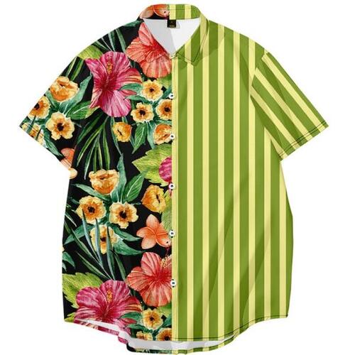 스트 라이프 프린트 셔츠 여름 옷깃 캐주얼 편한 반 체크 무늬 빅 사이즈 탑