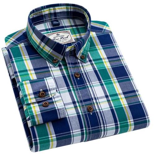 영국 스타일 남성 체크 무늬 긴캐주얼 셔츠, 레귤러 핏 버튼 칼라 디자인 순면 고품질 사회