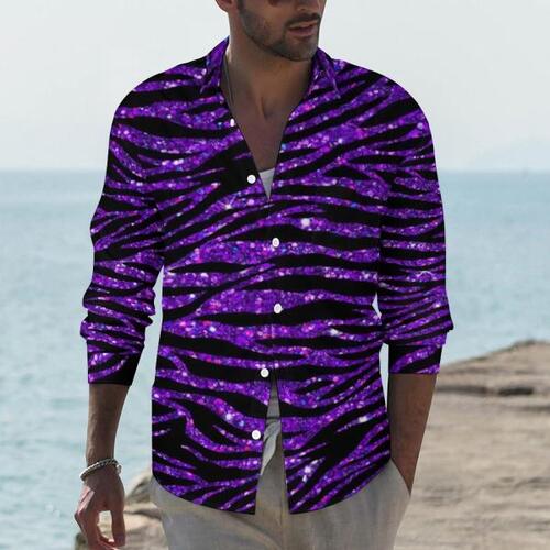 동물 줄무늬 캐주얼 셔츠 남성 현대 트윙클 프린트 긴 하라주쿠 블라우스,맞댄싱 의류 빅 사이즈